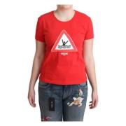 Rode Katoenen Zwem Grafische T-shirt Moschino , Red , Dames