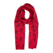 Winter Sjaal, Logo Print, Effen Moschino , Red , Dames