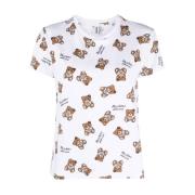 Katoenen T-shirt met Teddy Bear Print Moschino , White , Dames