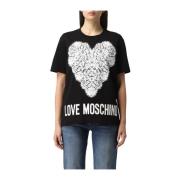 Dames T-shirt met kanten hart Moschino , Black , Dames