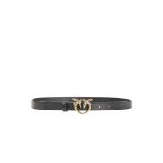 Smalle leren riem met Loe Birds Diamond Cut gesp Pinko , Black , Dames