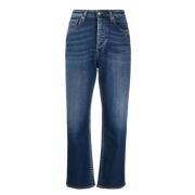 Blauwe Straight Jeans met Kreukel Effect 3X1 , Blue , Dames