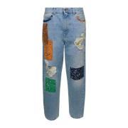 Hoge Taille Bandana Patchwork Jeans Alanui , Blue , Dames