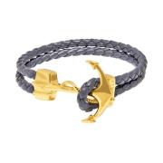 Men's Grey Leather Bracelet with Gold Anchor Nialaya , Gray , Heren