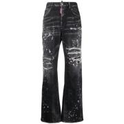 Distressed Bootcut Jeans met Verfspatten Dsquared2 , Black , Dames