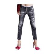 Donkergrijze Versleten Crop Jeans Dsquared2 , Gray , Dames