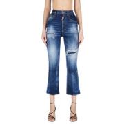 Blauwe Vlekken Hoge Taille Wijde Pijp Jeans Dsquared2 , Blue , Dames