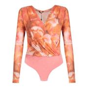 Envelop V-Hals Body met Lange Mouwen Guess , Pink , Dames