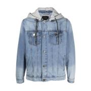 Contrast Logo Denim Hoodie John Richmond , Blue , Heren