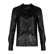 Aansluitend Leren Overhemd Pinko , Black , Dames