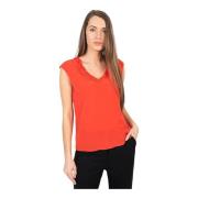 Mouwloze Kant V-Hals Top Pinko , Red , Dames