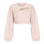 Cropped sweatshirt met strass logo Pinko , Pink , Dames