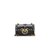 Mini Love Tas met Studs en Leren Band Pinko , Black , Dames