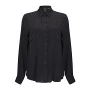 Nora Crepe de Chine Shirt met Opgezette Zakken Pinko , Black , Dames