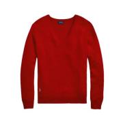 Rode V-hals Trui met Cashmere Mix Polo Ralph Lauren , Red , Dames