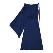 Flared One Sleeve Midi Jurk Prada , Blue , Dames