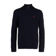 Geribbelde halve rits gebreide trui Ralph Lauren , Blue , Heren