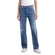 High Waist Straight Jeans voor Vrouwen Replay , Blue , Dames