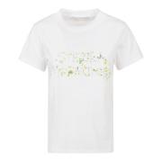 Logo Print Wit Katoenen T-shirt met Bloemenborduursel Stella McCartney...