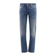 Slim-fit Jeans met Suede Logo Patch Tom Ford , Blue , Heren