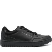 Zwarte Leren Sneakers voor Mannen Tommy Hilfiger , Black , Heren