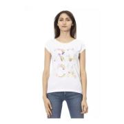 Witte katoenen T-shirt met voorkant print Trussardi , White , Dames