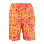 Bedrukte Zijden Bermuda Shorts Versace , Orange , Heren