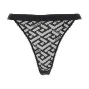 Zwarte stretch kanten string Versace , Black , Dames