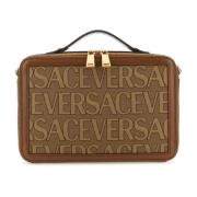 Geborduurde canvas Allover handtas Versace , Brown , Heren