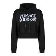 Crop Fit Cotton Hoodie Sweatshirt Versace , Black , Dames