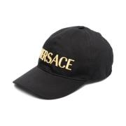 Zwarte Geborduurde Logo Baseballpet Versace , Black , Heren