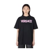 Opvallend Logo Print T-Shirt Versace , Black , Dames