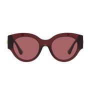 Zonnebril met ronde vorm, donkerpaarse lens en rood montuur Versace , ...