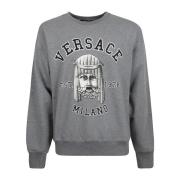 Katoenen Crewneck Sweatshirt met Logo Detail Versace , Gray , Heren