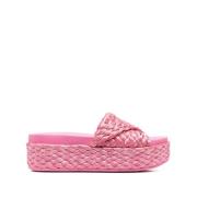 Roze Leren Plateau Sandalen ASH , Pink , Dames