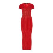 Rode stretch viscose blend jurk Balmain , Red , Dames
