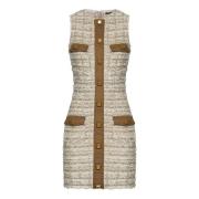 Beige Mouwloze Jurk met Trompe l`oeil Sluiting Balmain , Beige , Dames