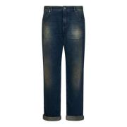 Vintage Donkerblauwe Rechte-Fit Denim Jeans Balmain , Blue , Heren