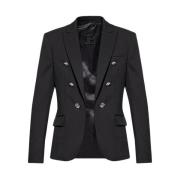 Zwarte Wollen Blazer met MaxiHeren Revers Balmain , Black , Heren