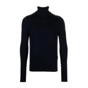 Midnight Blue Merinowollen Trui met Knoopdetails Balmain , Blue , Here...