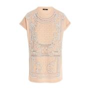 Versierde Crewneck T-shirt Balmain , Pink , Dames