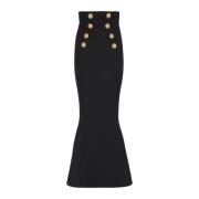 Hoge taille lange rok met knopen Balmain , Black , Dames