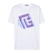 Neon Logo Katoenen T-shirt Balmain , White , Heren