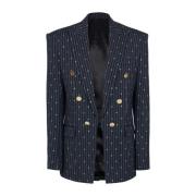 Monogrammed 6-button wool jacket with thin stripes Balmain , Blue , He...