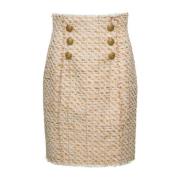 Beige Tweed Rok met Gouden Knopen Balmain , Beige , Dames