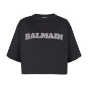 Geknipte str T-shirt Balmain , Black , Dames