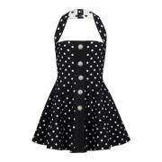 Halternek jurk in een polka-dot jacquard gebreid Balmain , Black , Dam...