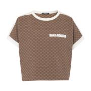 ini monogram jacquard jersey T-shirt Balmain , Brown , Dames