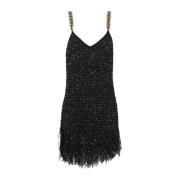 Franje lurex tweed jurk Balmain , Black , Dames