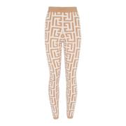 Gebreide leggings met maxi-monogram Balmain , Beige , Dames